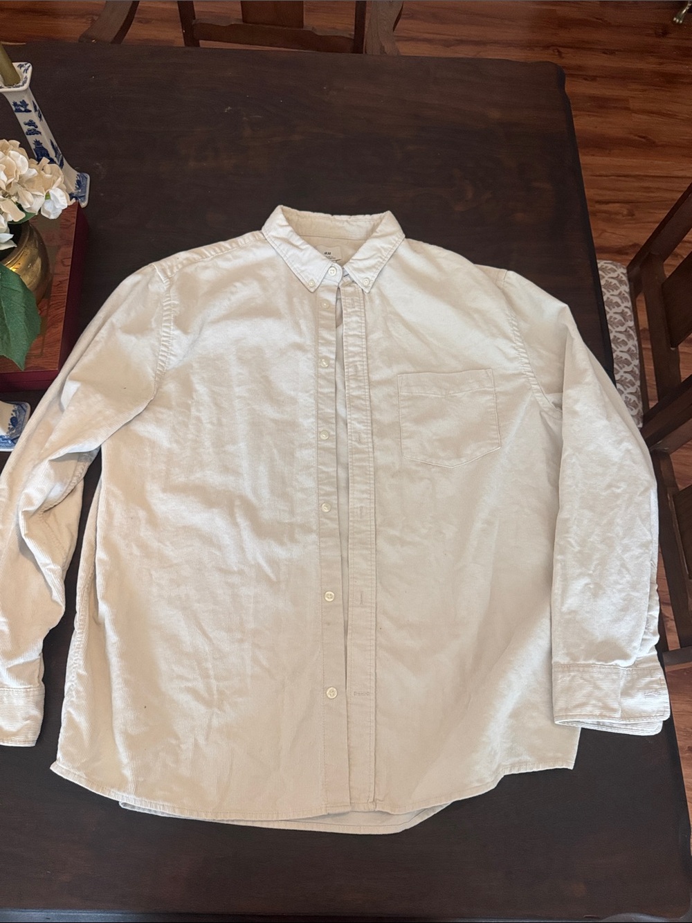 H&M Men's Cream Button-Down Long Sleeve Shirt